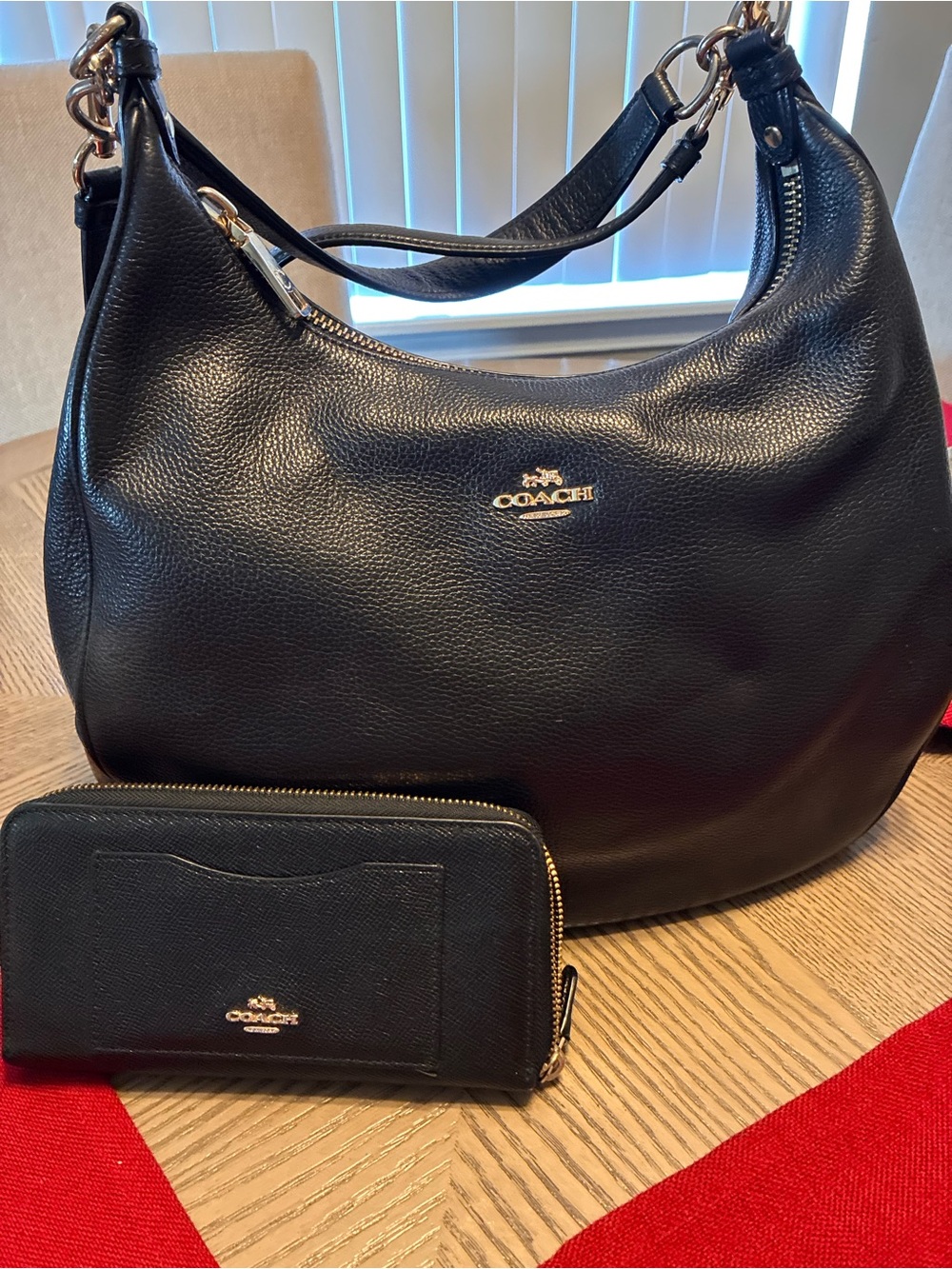 Coach Black Pebbled Leather Shoulder Hobo with Matching Wallet
